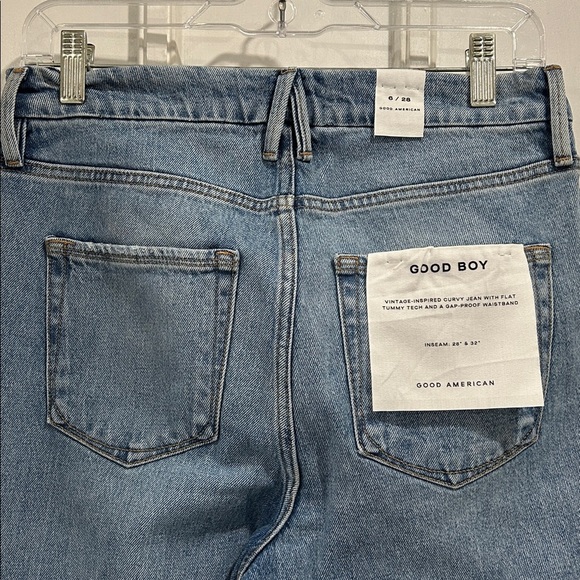 NWT Good American Good Boy High Rise Straight Leg Distressed Jeans - Size 28 - Picture 3 of 9